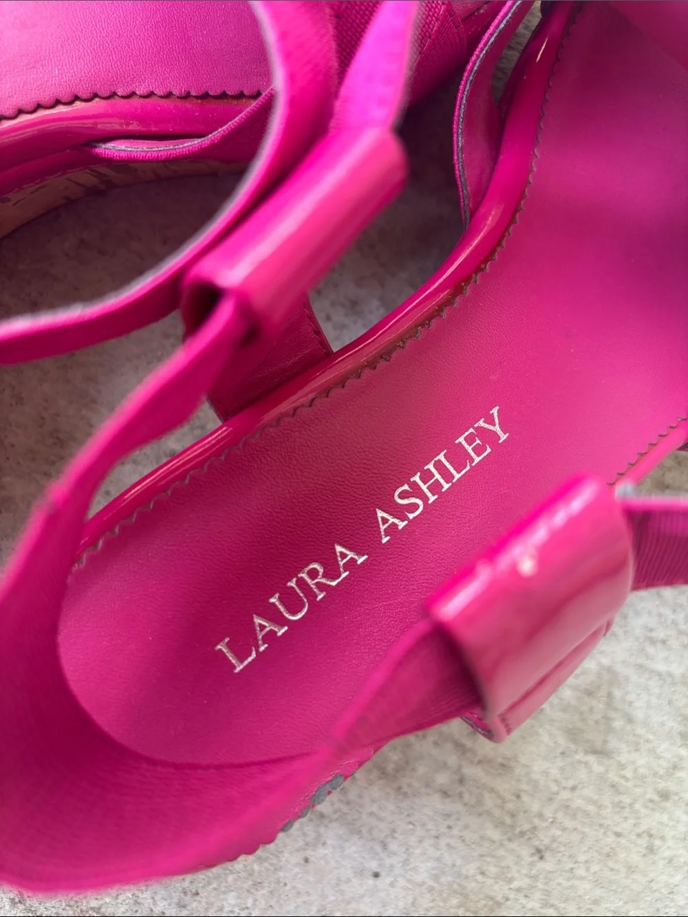 Laura Ashley Bright Pink Elastic Crossover Cork Wedge Sandals